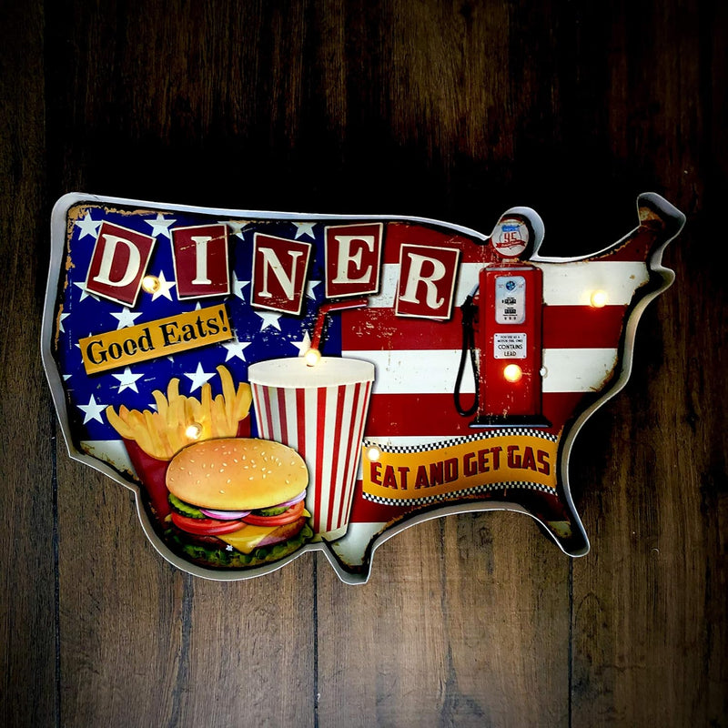 Vintage-Schild, Metall-Schild, beleuchtet, Handwerk, Zubehör, Dekoration, Retro American (American D