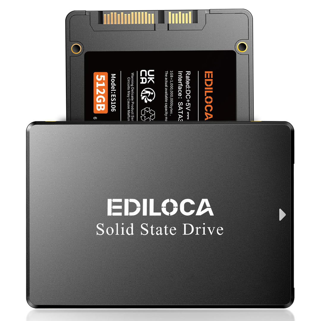 Ediloca SSD 512GB, SSD Festplatte Intern, 2.5" SATA III, bis zu 550MB/s, 3D NAND TLC, Kompatibel mit