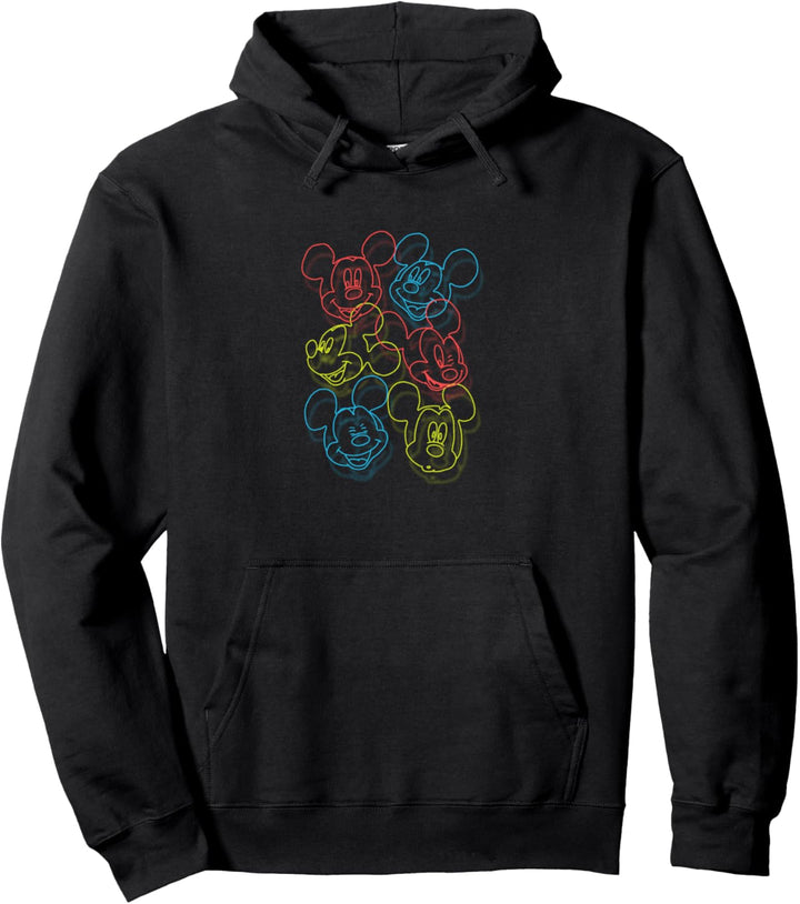 Disney Mickey Mouse Colorful Line Art Collage Pullover Hoodie