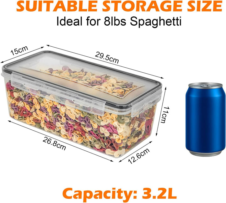 Withosent 3.2L Vorratsdosen Luftdicht Set, 4er Aufbewahrungsbox Küche mit Deckel Kunststoff, Spaghet