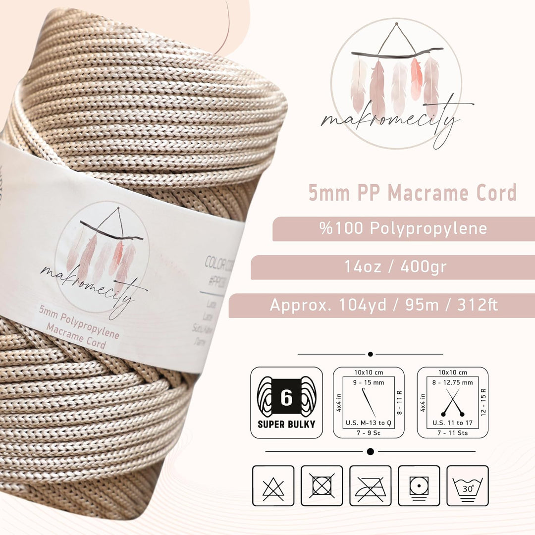 Makromecity Makramee Garn 5mm x 95m Premium Polyester Makramee Schnur Polypropylene Yarn Basteln für