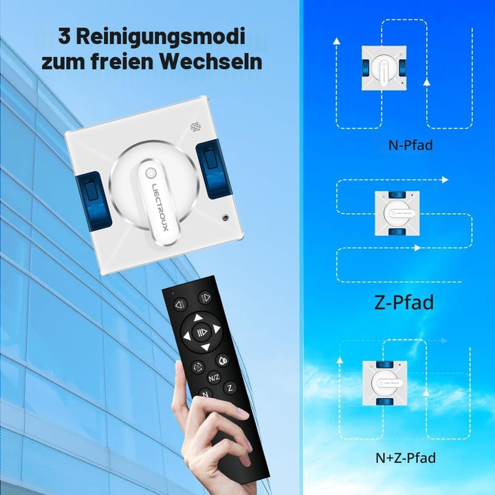 LIECTROUX Fensterwischroboter YW509, Doppelter Wasserspray, Lasersensor, Fallschutz, Kompatibel mit
