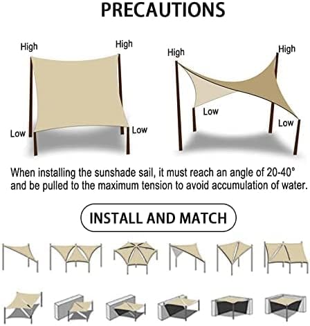 Sonnensegel mit Befestigungsseile, Wasserdicht Sonnenschutz und 95% UV-Schutz für Garten und Terrass
