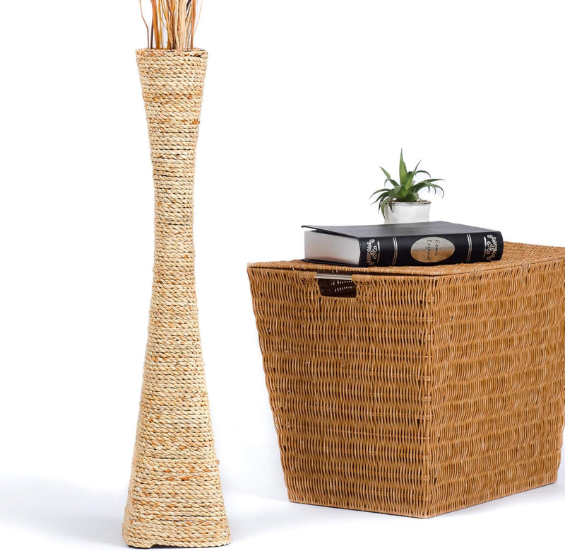 Leewadee Bodenvase für Dekozweige hohe Standvase Design Holzvase, Wasserhyazinthe, 70 cm, Natur 70 c