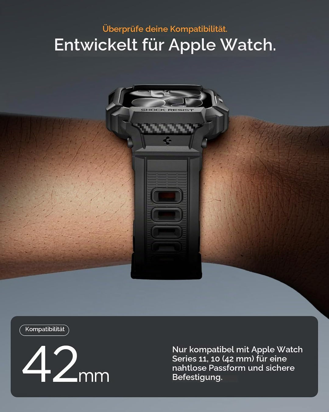 Spigen Rugged Armor Pro 2 Hülle mit Armband Kompatibel mit Apple Watch 11/10 42mm (2025/2024) - Matt
