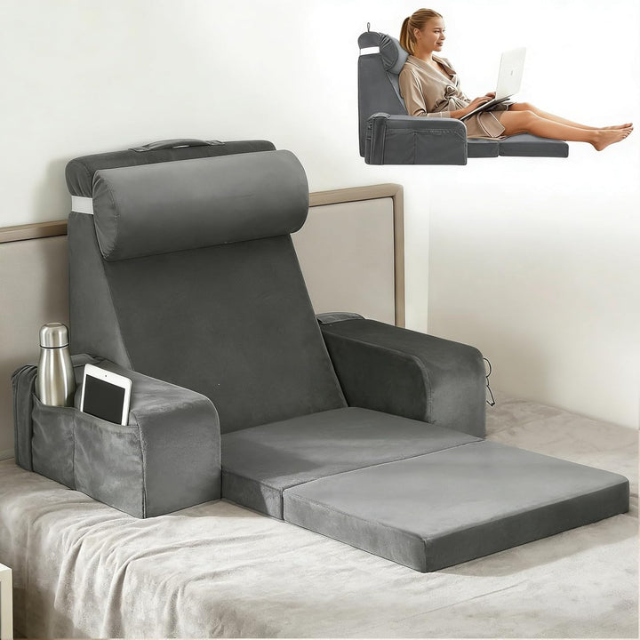 Lesekissen für Bett und Sofa, Rückenkissen aus Memory Foam mit Nackenkissen und Abnehmbaren Armlehne