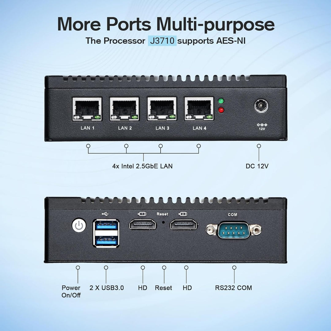 Sharevdi Firewall Micro Appliance, 4*In-tel i225 2.5Gbe NICs, In-tel Pentium N3700 4 Cores/4 Threads