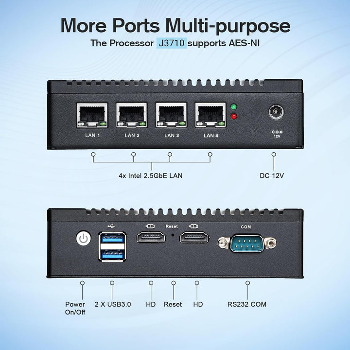 Sharevdi Firewall Micro Appliance, 4*In-tel i225 2.5Gbe NICs, In-tel Pentium N3700 4 Cores/4 Threads
