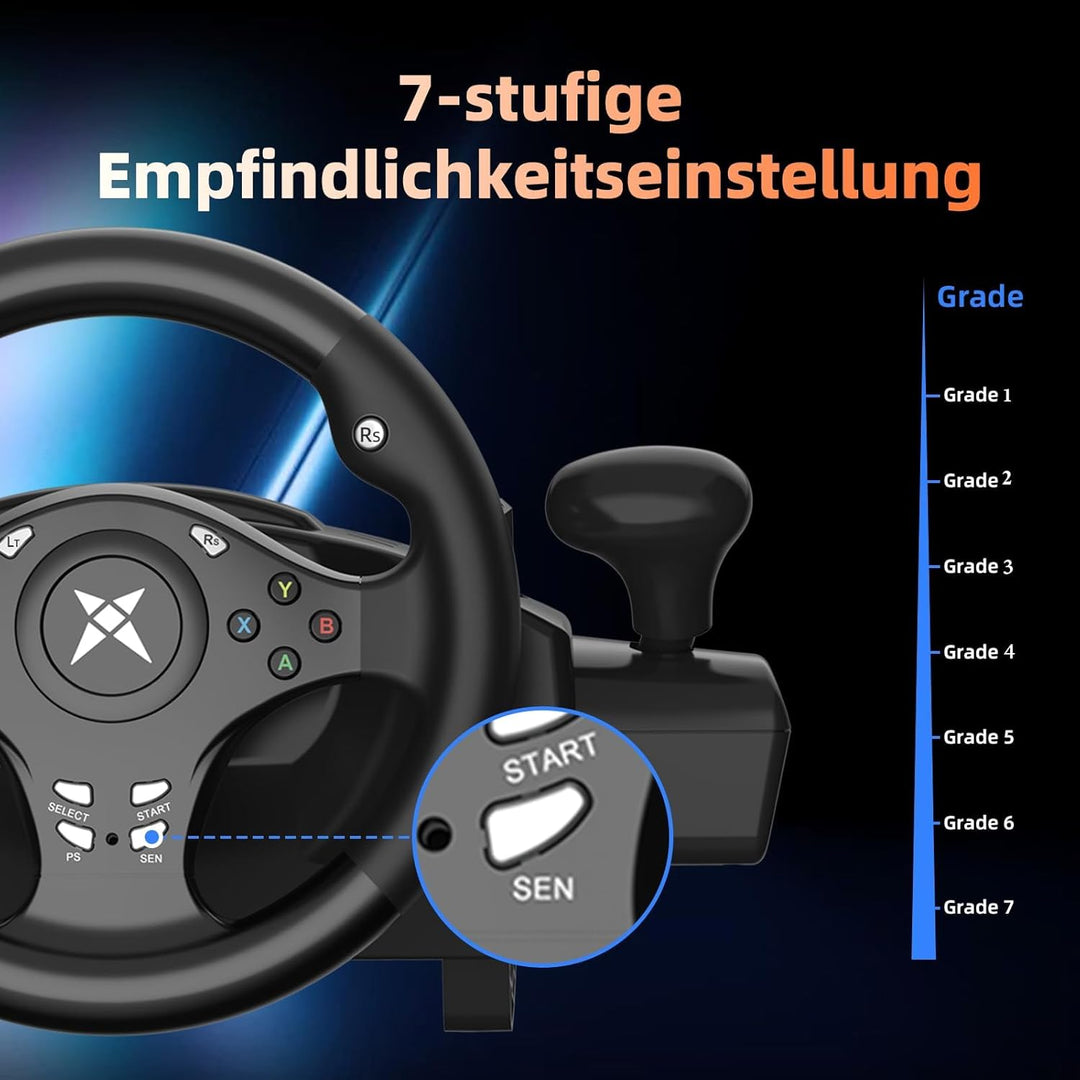 NBCP Gaming Lenkrad, PC Lenkrad mit Pedalen, 270° Lenkrad PC mit Vibration und Force Feedback, Rennl