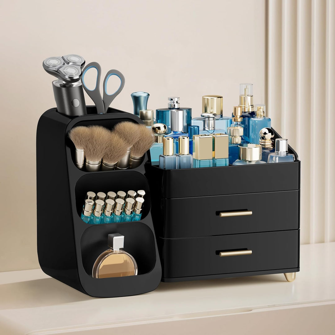 hblife Makeup Kosmetik Organizer mit Schubladen, Pinsel Organizer, 3-in-1 Plastic Kosmetik Aufbewahr