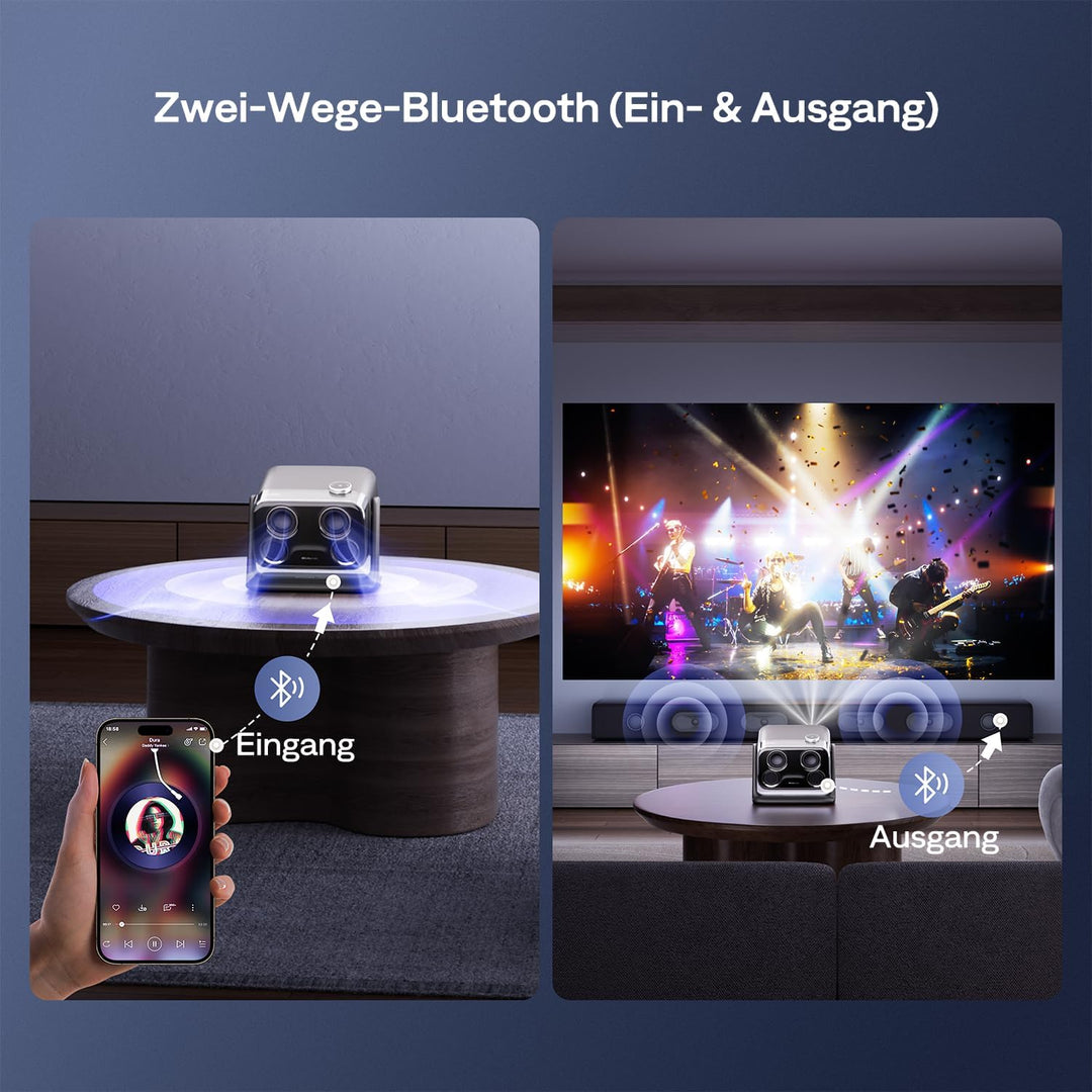 Aurzen Boom Mini 4-in-1 Smart Beamer mit Google TV, 4K Unterstützt Heimkino & Outdoor Projektor, 20W