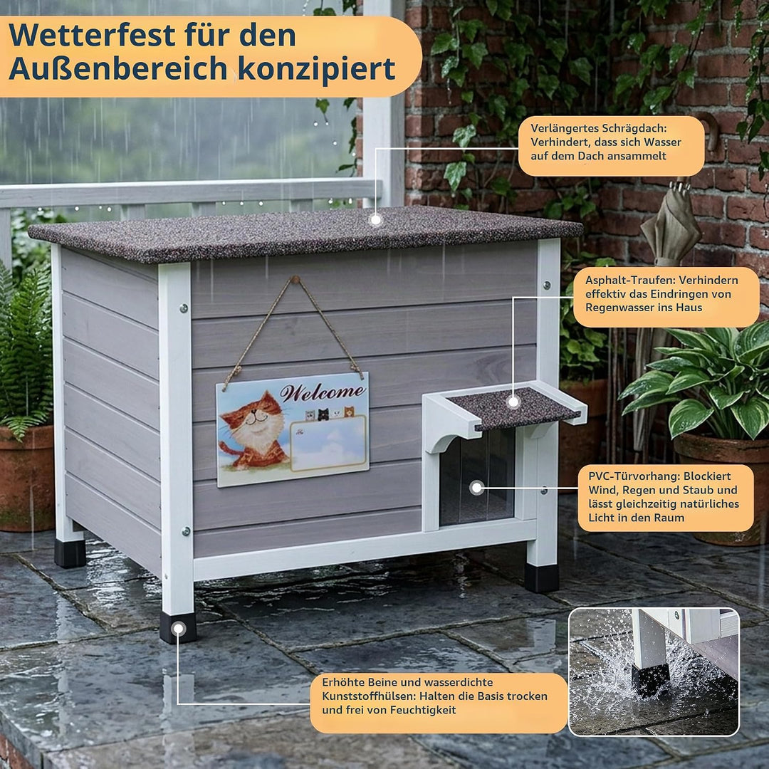 HiCaptain 100% Vollisoliert Katzenhaus mit 6-Seiten Schaum,Wetterfeste Katzenhütte draussen für mehr