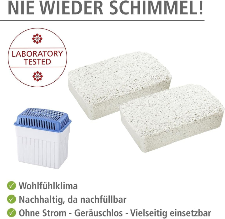 WENKO Nachfüllpack für Feuchtigkeitskiller 2 kg im 2er Set, Granulatblock für Raumentfeuchter, labor