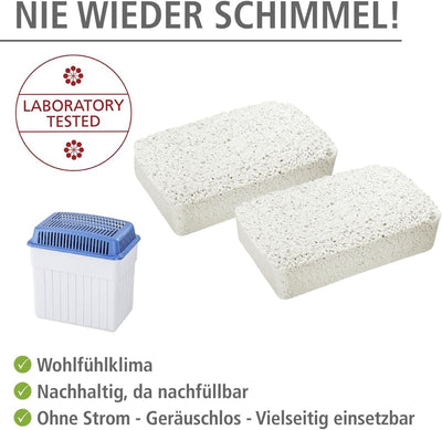 WENKO Nachfüllpack für Feuchtigkeitskiller 2 kg im 2er Set, Granulatblock für Raumentfeuchter, labor