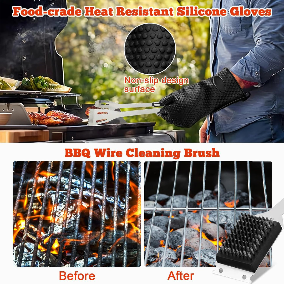 27Pcs Grillzubehör-Set aus Edelstahl, Professionelles Grillbesteck-Set, Grill-Zubehör, mit Aufbewahr