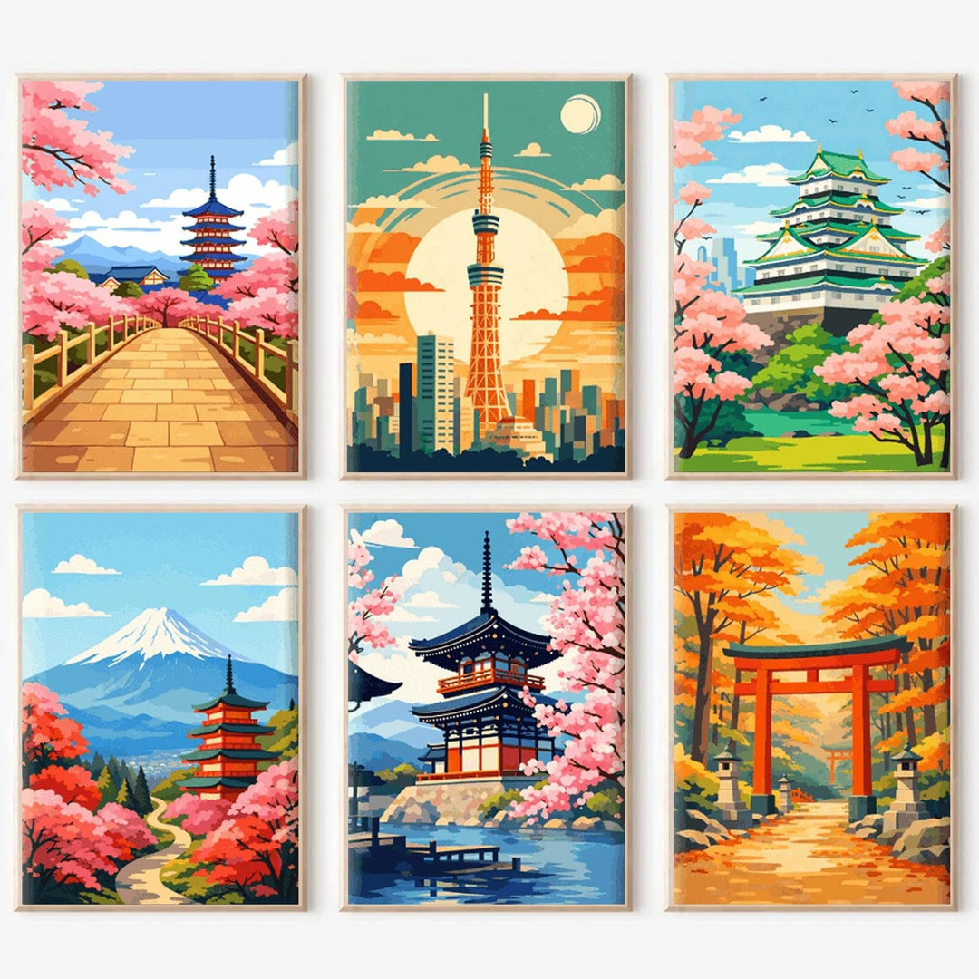 JATOK 6 Stück Malen Nach Zahlen Erwachsene, DIY Berühmte Landschaften Japans für Anfänger, Handgemal