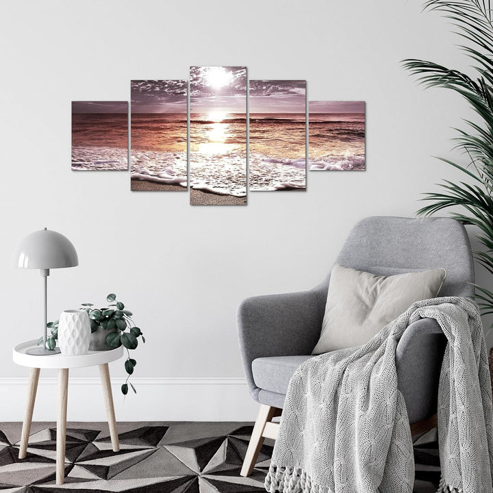 Runa Art Wandbilder Sonnenuntergang Strand 5 Teilig Bild auf Vlies Leinwand Deko Schlafzimmer Wohnzi