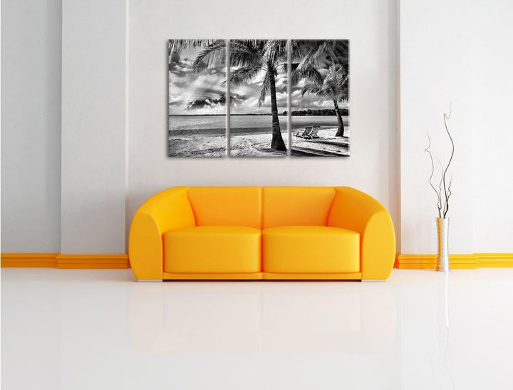 Pixxprint Liegestühle Strand als Leinwandbild/Grösse: 3 Teilig (120x80) cm/Wandbild/Kunstdruck/ferti