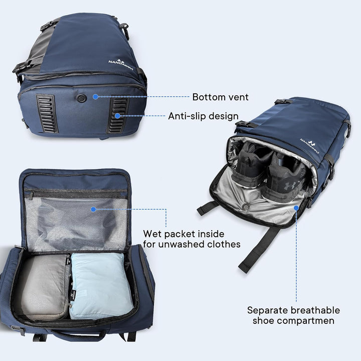 NANDADEVI Rucksack Herren, 40l, grosser, robuster, wasserabweisender Wanderrucksack mit Trocken- und