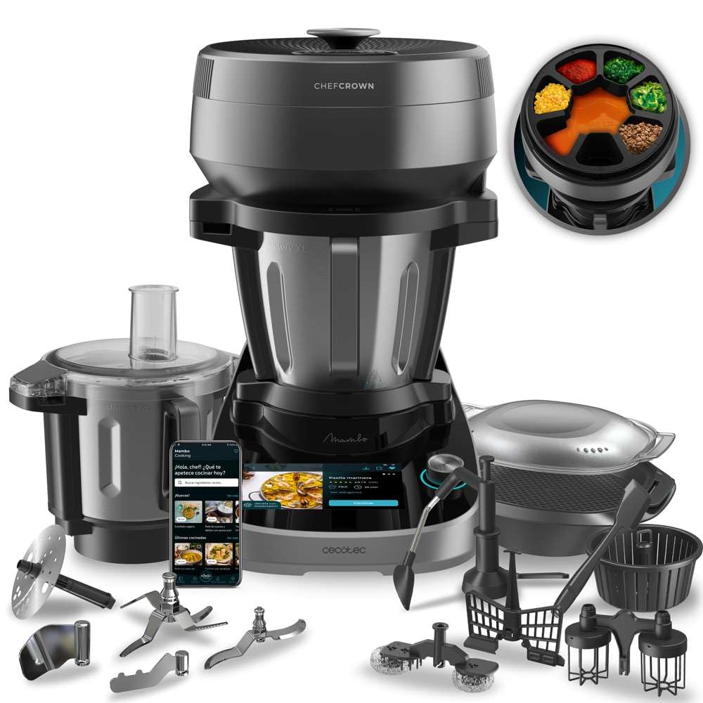 Cecotec Küchenroboter mit Lebensmittelspender Mambo CooKing Total Gourmet. 2200 W, 45 Funktionen, Ta