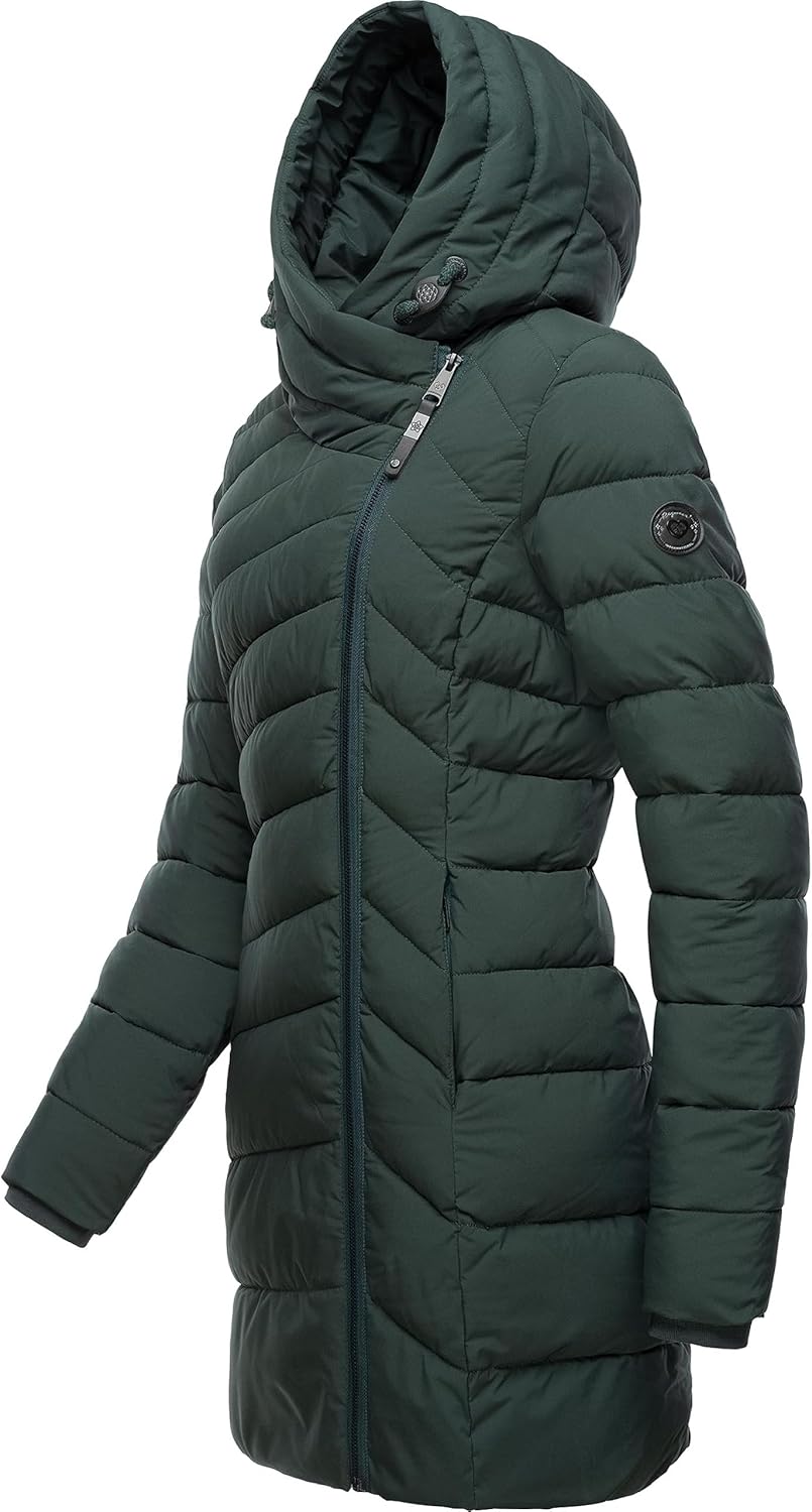 Ragwear Damen wasserdichter Regenmantel Wintermantel warm gefüttert Steppmantel lang mit Kapuze Teel