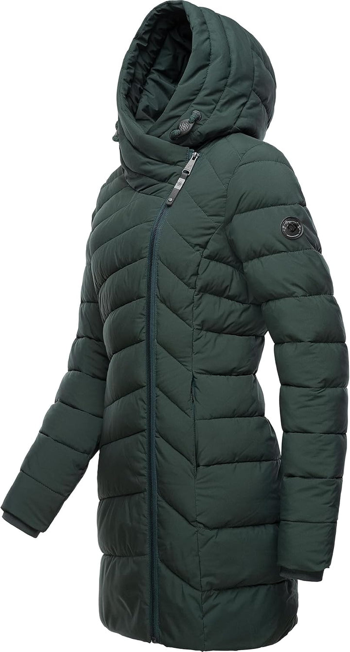 Ragwear Damen wasserdichter Regenmantel Wintermantel warm gefüttert Steppmantel lang mit Kapuze Teel