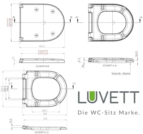 LUVETT® WC-Sitz D600 D-Form Weiss mit Absenkautomatik SoftClose, EasyClean (abnehmbar), Duroplast, e