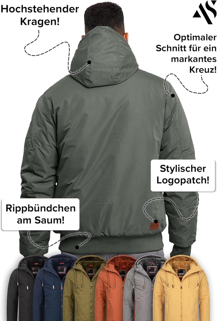 ALESSANDRO SALVARINI Herren Winterjacke (S-3XL) mit Kapuze - Teddyfleece innen komplett, Winddicht,
