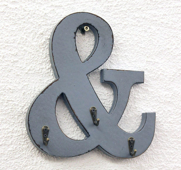 DanDiBo Buchstabe & mit 3 Schlüsselhaken 24 cm 14B394 Vintage Shabby Hakenleiste Haken und