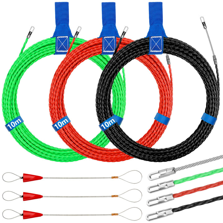 3 Stück Kabeleinziehhilfe 10m, Einziehspirale Zugdraht mit 6 Führungsfeder, Einziehband φ4mm, Kabele