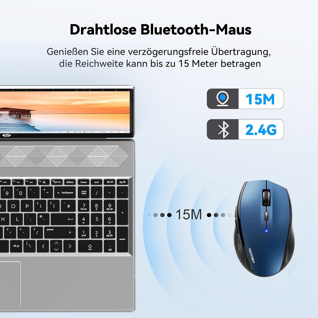 TECKNET Bluetooth Maus, 3200 DPI Kabellos, 24 Monate Batterielebensdauer, 6 Verstellbare DPI Level,