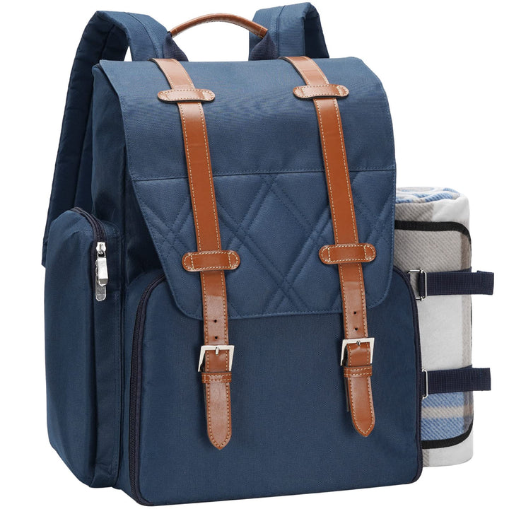 Picknick-Rucksack für 4 Personen mit grosser isolierter Kühltasche, Picknickkorb-Set mit Weinbeutel,