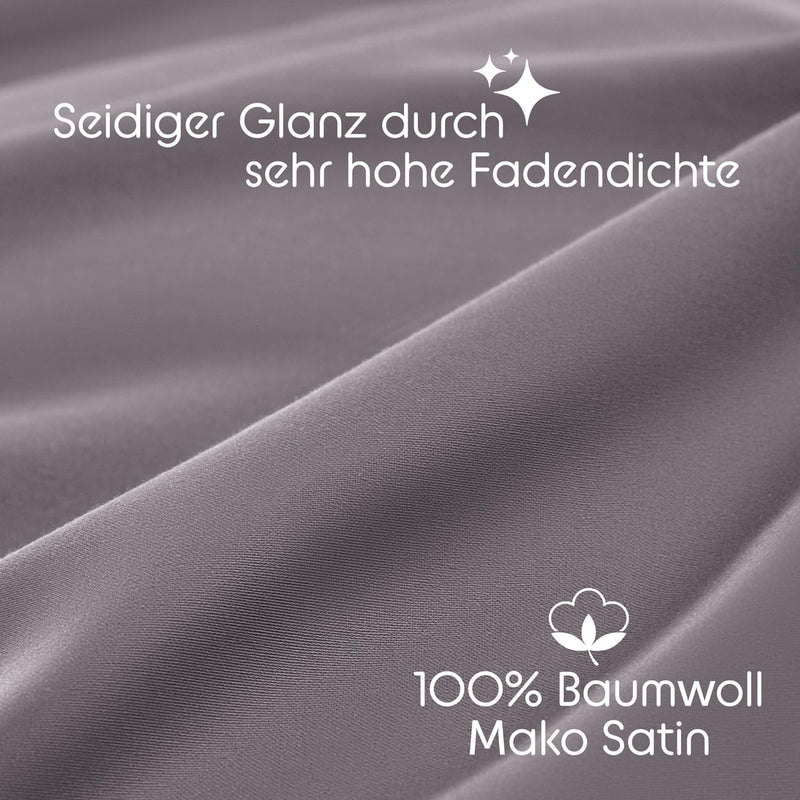 Blumtal Mako Satin Bettwäsche-Set 135x200 & 40x80 Kissenbezug Anthrazit - Oeko Tex Zertifiziert - Sa