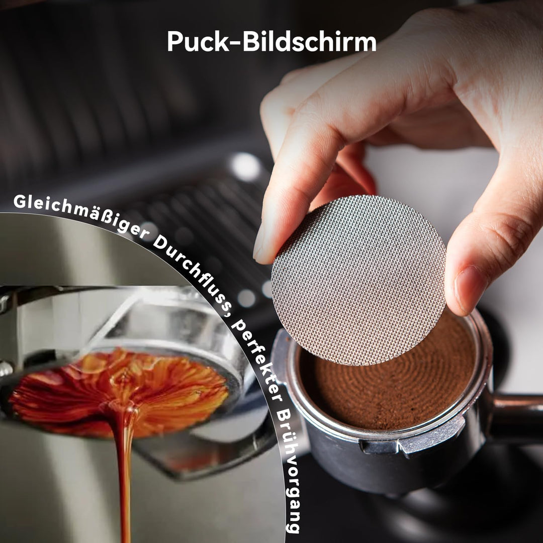 51mm Espresso Zubehör Set, 2-in-1 Tamper und Kaffee Distributor, WDT Tool, Dosiertrichter und Puck S