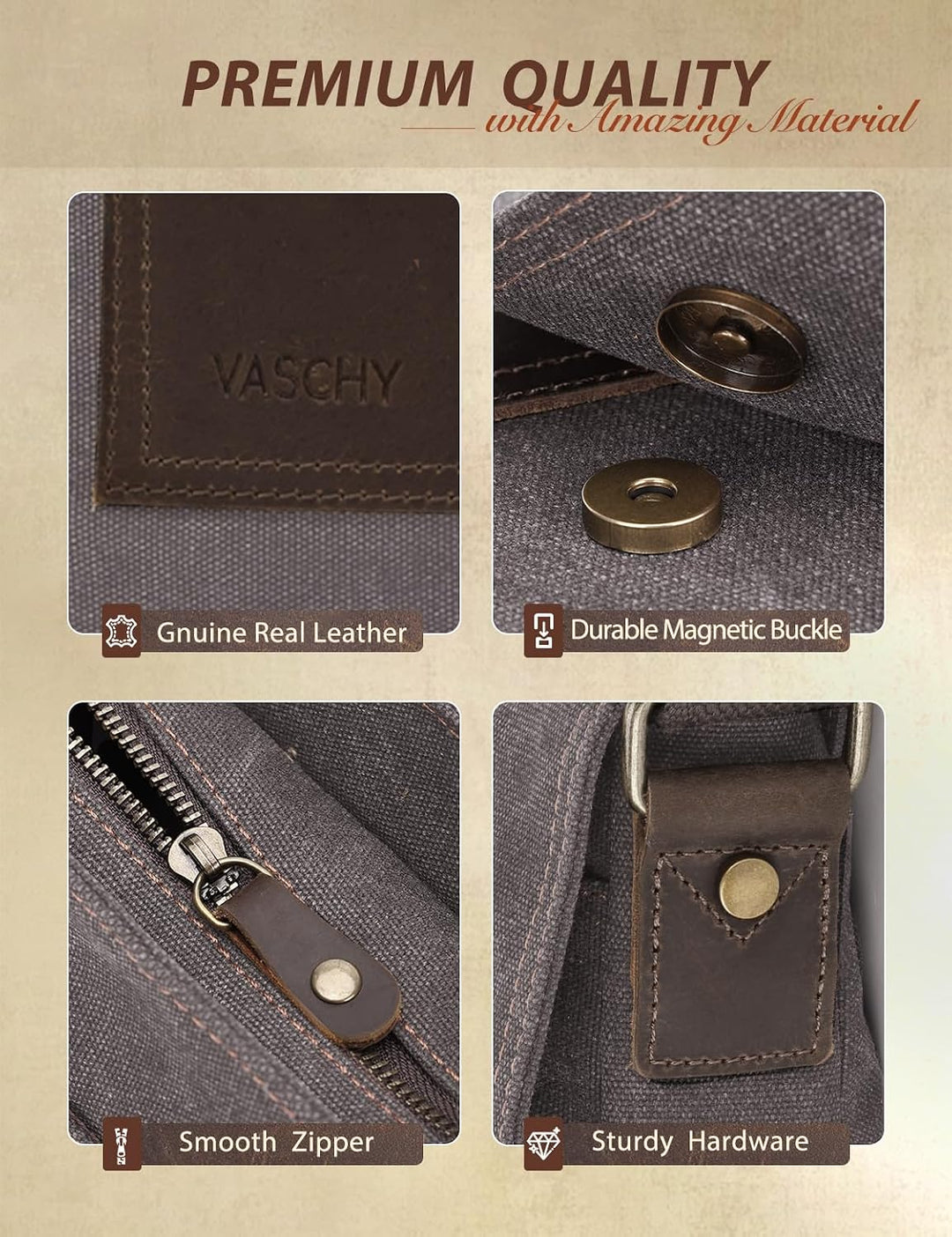 VASCHY Umhängetasche Herren mit RFID-Schutz,Vintage Messenger Bag Herrentasche Schultertasche Kurier