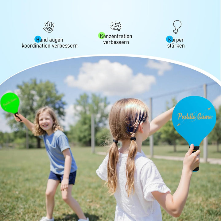 INPODAK Beach Ball Spiel Set,Strandball Schlägerset für Kinder,2 Schläger, 4 Federbälle, 2 Bälle,Pad
