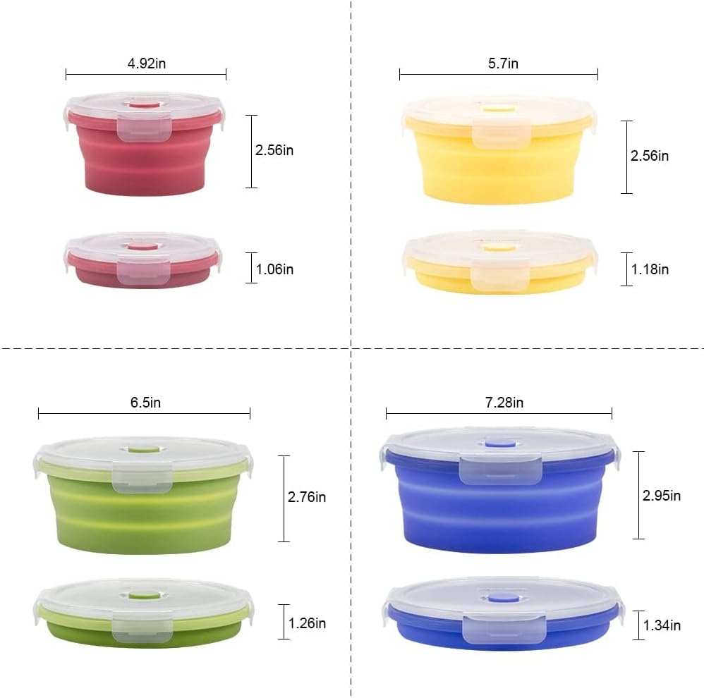 Faltbare Brotdose aus Silikon 4PCS Runde, platzsparende Frischhaltebox luftdicht & wasserdicht, geni