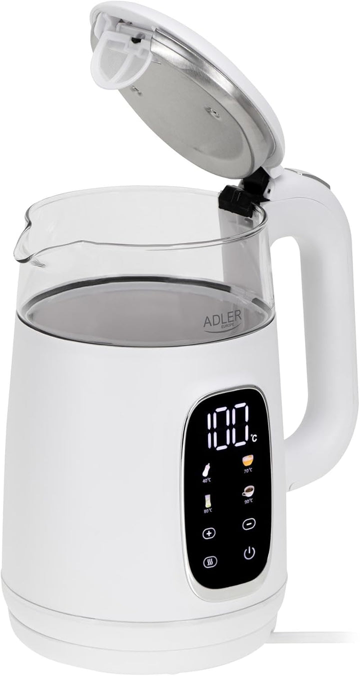 Adler Wasserkocher mit Temperatureinstellung 2200W – Wasser Kocher 1,7L mit LED-Display und Touchpan