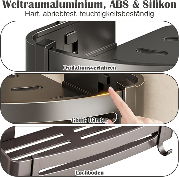 OlyPegic Duschablage Saugnapf | Ohne Bohren 32cm, 10kg Tragfähigkeit, Aluminium Wasserfest, Shampoo