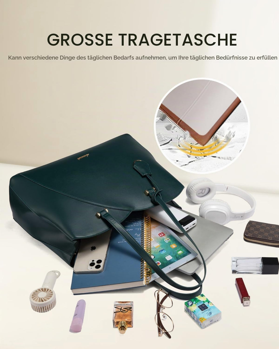 LOVEVOOK Shopper Damen Gross, 15,6 Zoll Laptoptasche Handtasche Arbeitstasche Bürotasche, PU Leder H