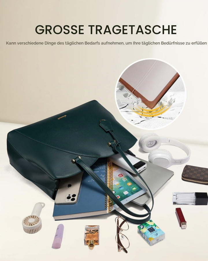 LOVEVOOK Shopper Damen Gross, 15,6 Zoll Laptoptasche Handtasche Arbeitstasche Bürotasche, PU Leder H