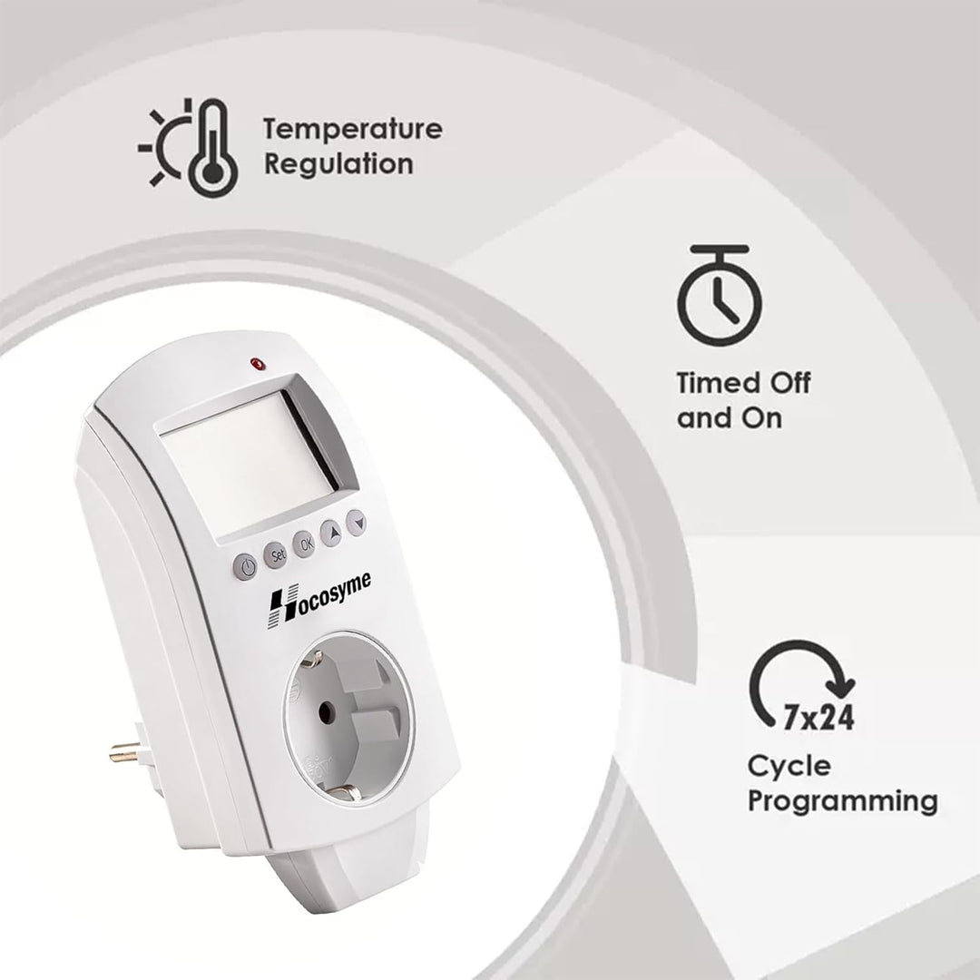 Hocosyme Infrarotheizung Thermostat Steckdose, Steckdosenthermostat Programmierbare für Elektrische