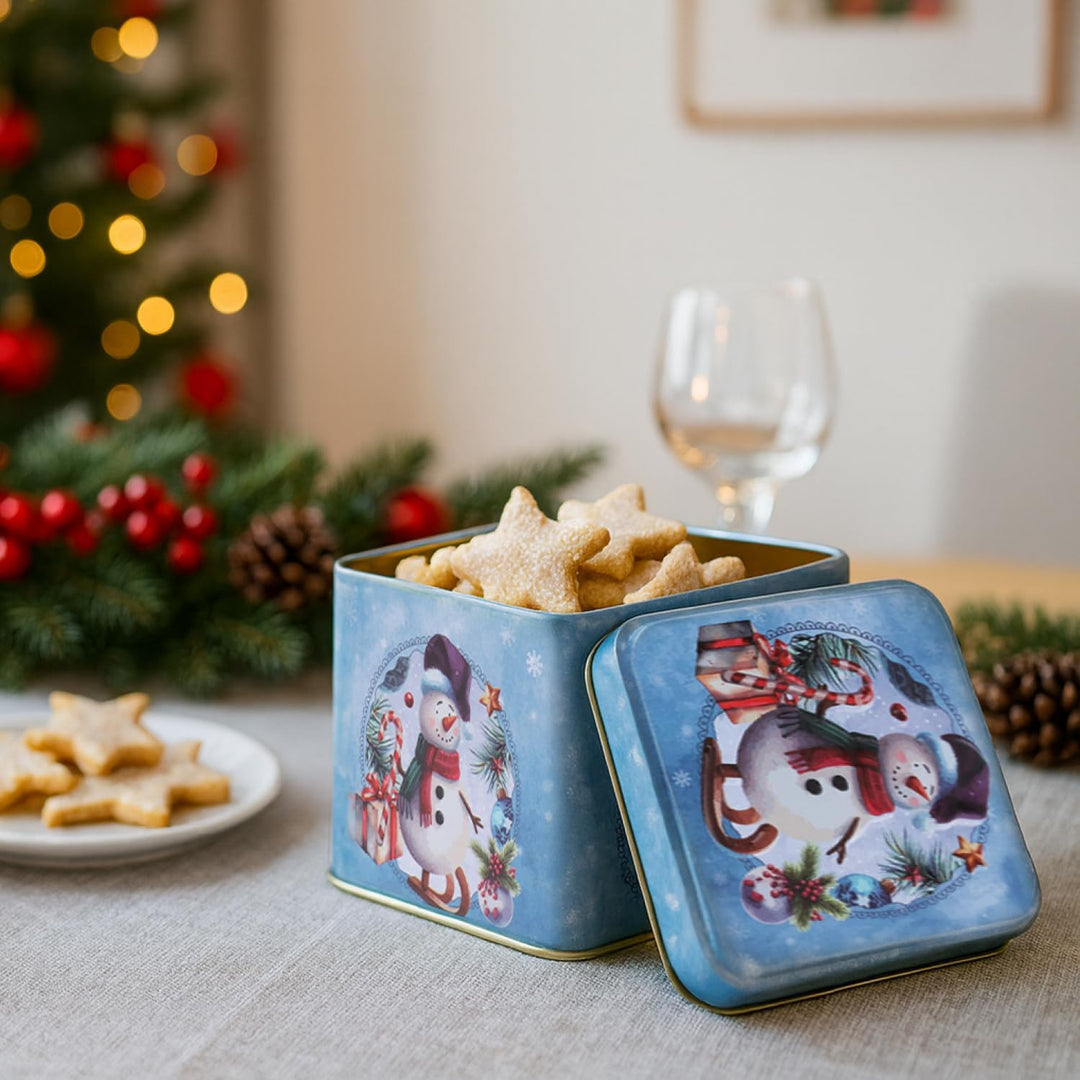 com-four® 12x Keksdose - Blechdose für Weihnachtskekse - weihnachtliche Vorratsdose mit Deckel - Auf