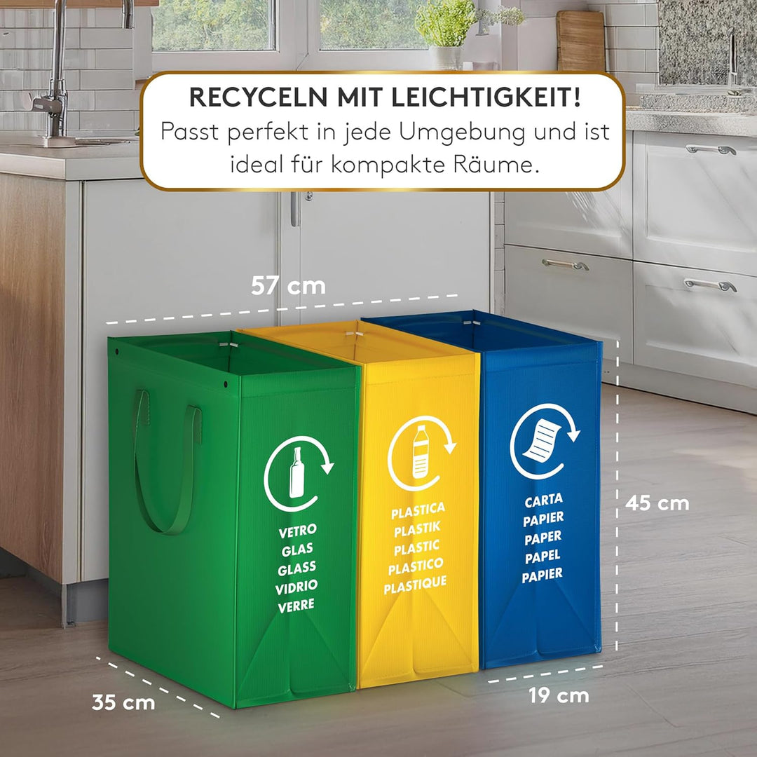 Mülltrennsystem 3fach - Taschen Mülleimer 3 Fächer für Innen und Aussen zum trennen von Papier, Plas
