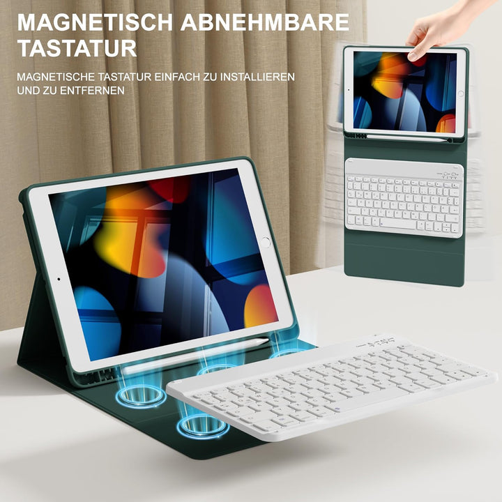Tastatur Hülle für iPad 10.2 Zoll (9/8/ 7 Generation - 2021/2020/2019), Schutzhülle mit TPU Rückscha