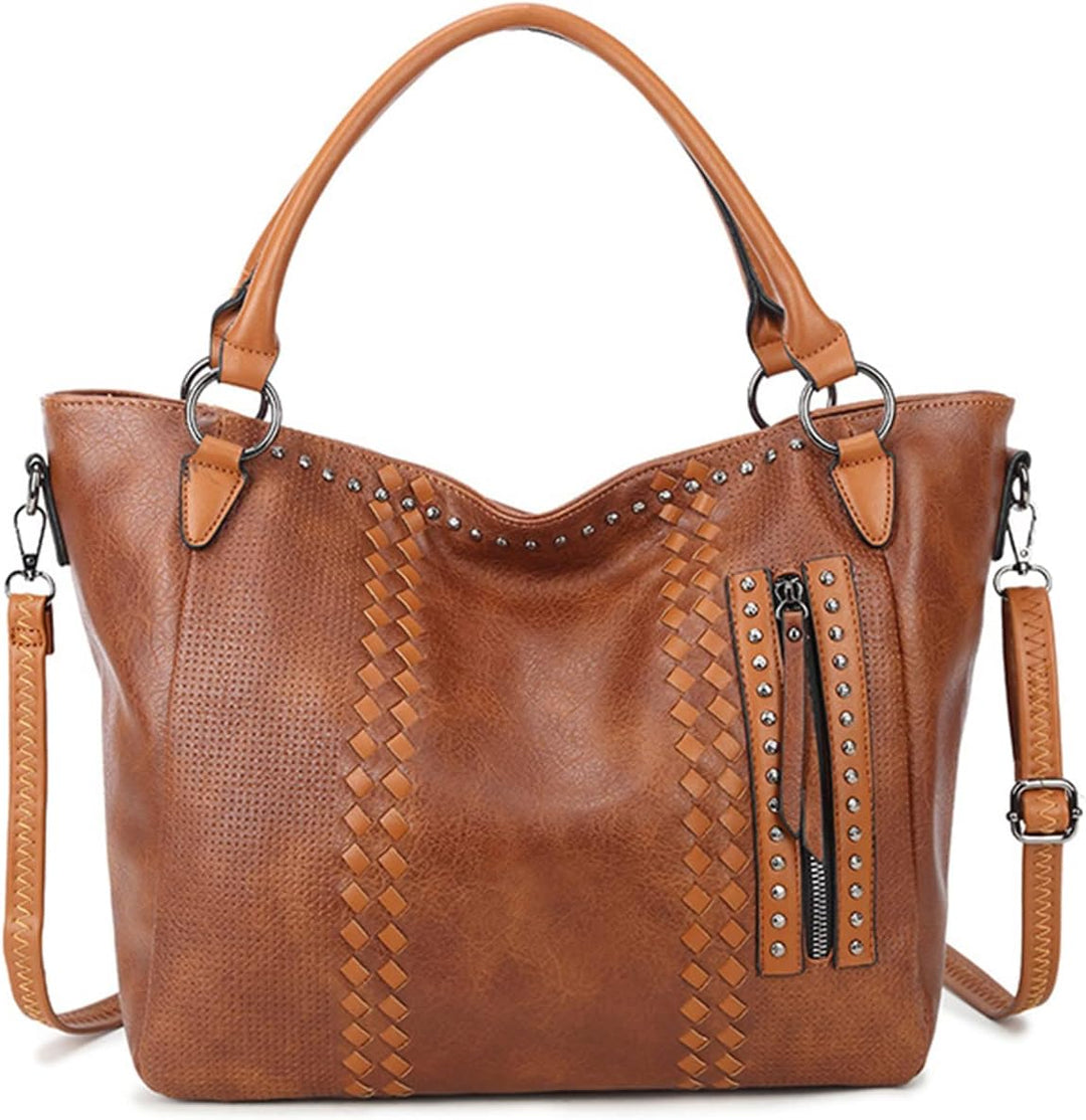 PORRASSO Mode Handtasche Damen Schultertasche Grosse Henkeltasche Frauen PU Leder Umhängetasche Reis