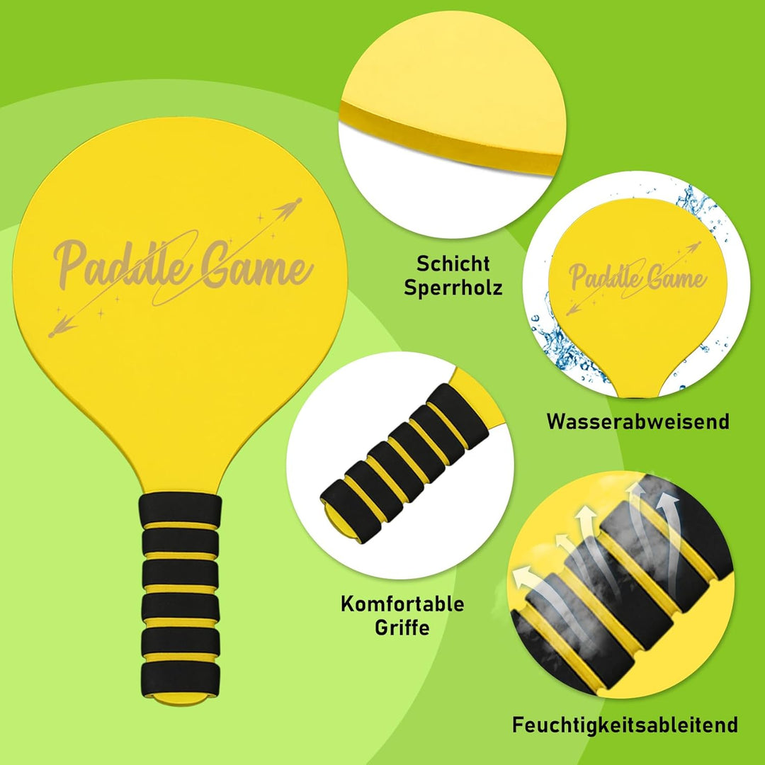 INPODAK Beach Ball Spiel Set,Strandball Schlägerset für Kinder,2 Schläger, 4 Federbälle, 2 Bälle,Pad