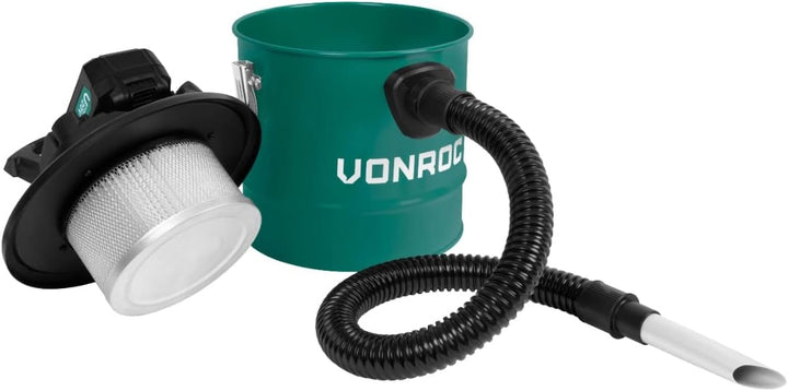 VONROC Aschesauger VPower 20V - 12L Tank - HEPA Filter - Inkl. 4.0Ah Akku und Schnellladegerät Inkl.