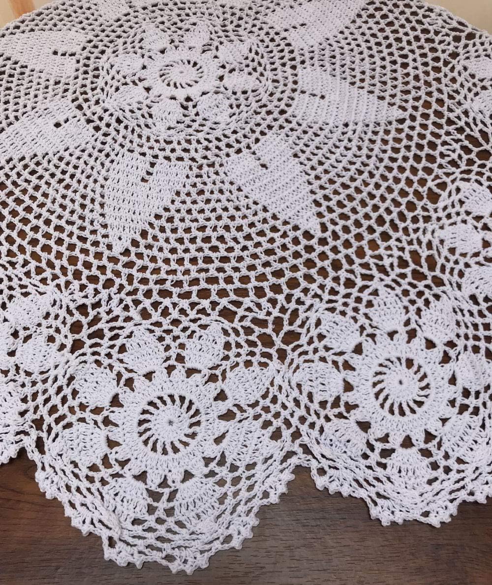 Damanni Tischdecke, handgefertigt, Baumwolle, Häkelspitze, rund, 68 cm, Weiss 27 Inch Weiss/Opulente