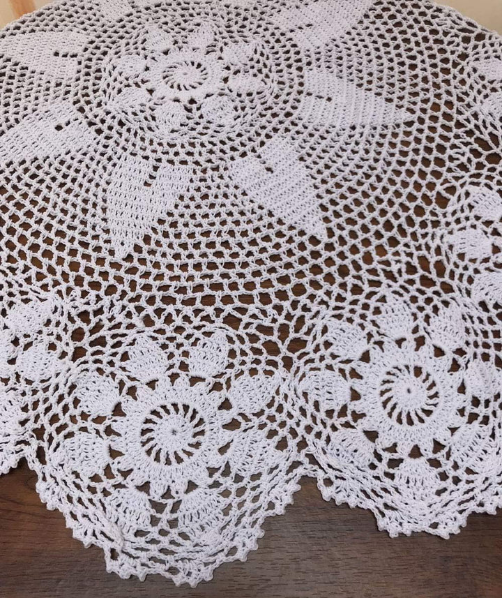 Damanni Tischdecke, handgefertigt, Baumwolle, Häkelspitze, rund, 68 cm, Weiss 27 Inch Weiss/Opulente